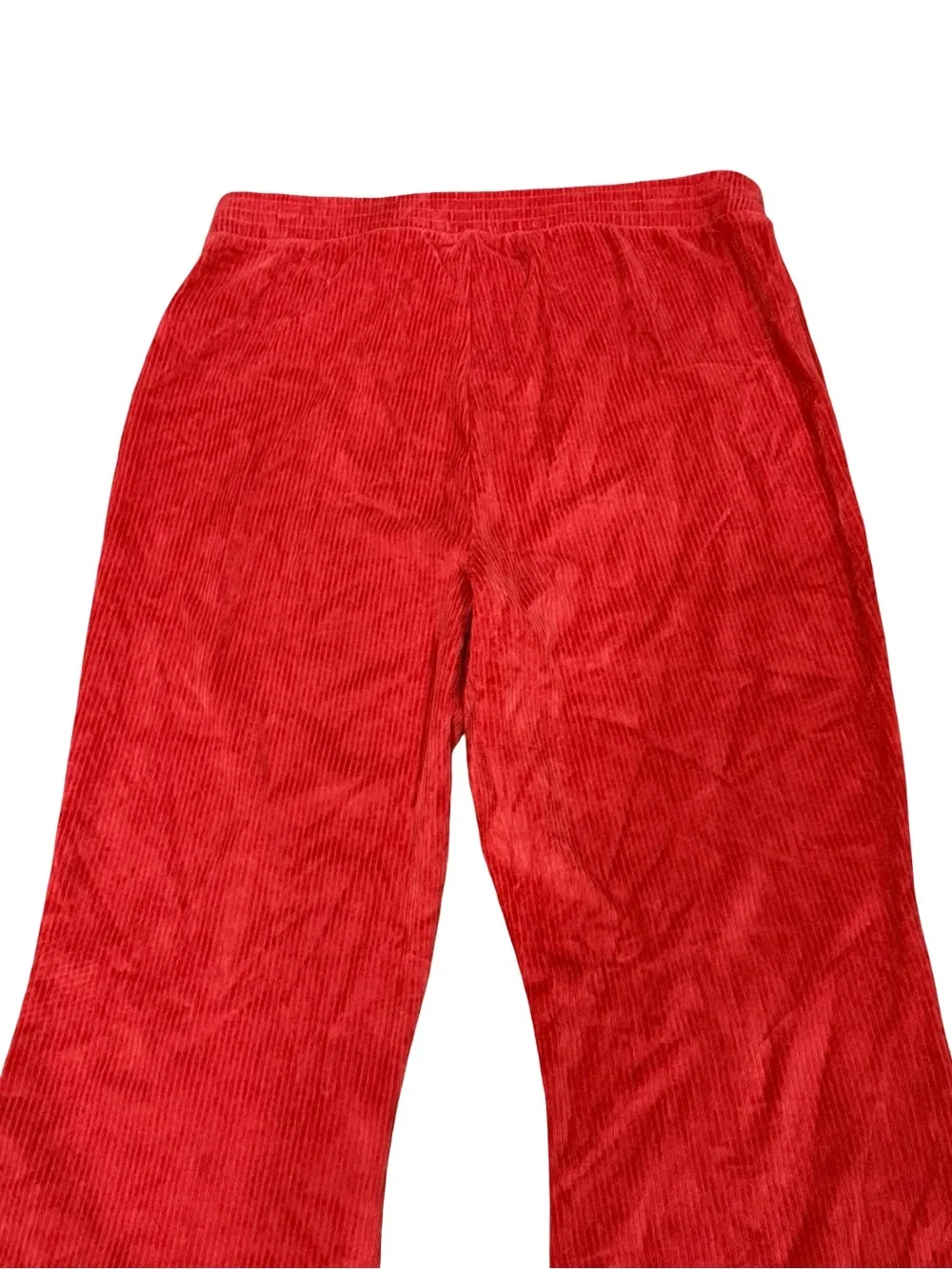 โจ Aerie Groove-On Velour High Waisted Flare Pants Red Ribbed Textured Size Large - Picture 16 of 16